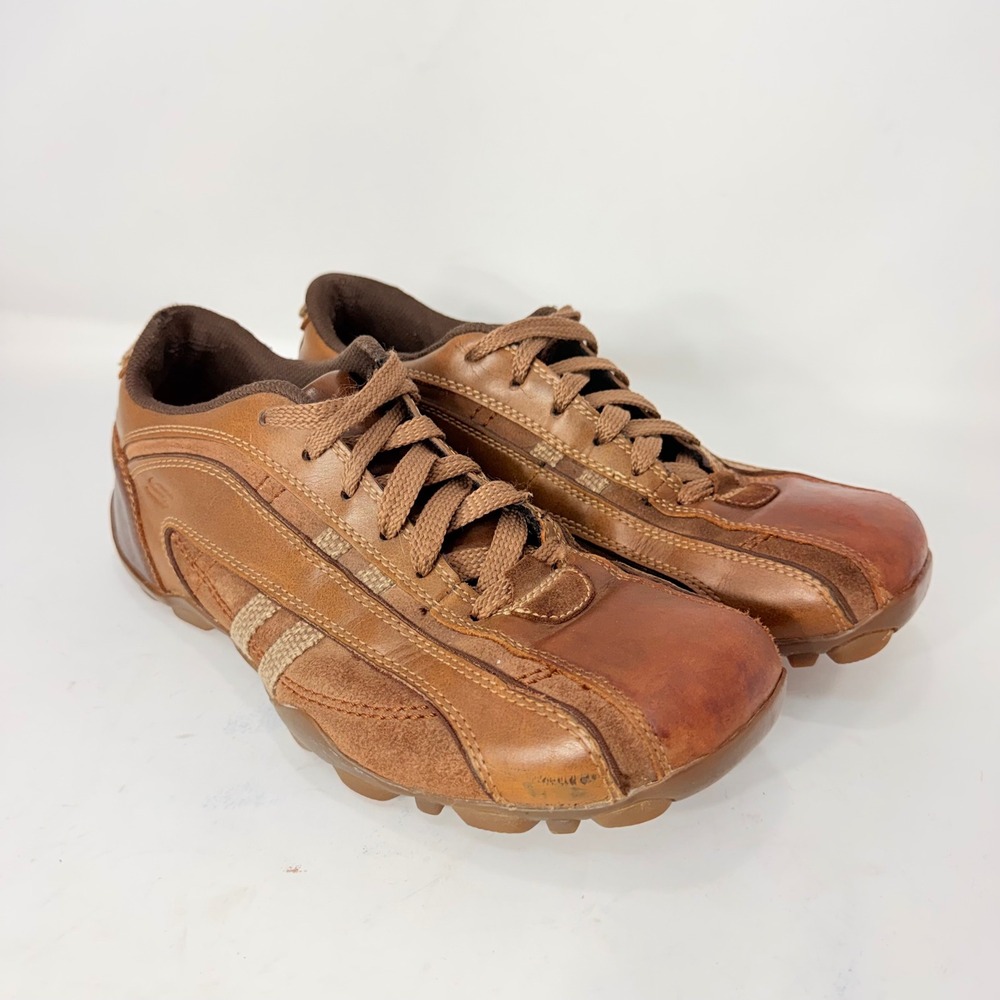 Skechers Mens 60716 Brown Leather Suede Low Top Sneakers Shoes Size 9.5